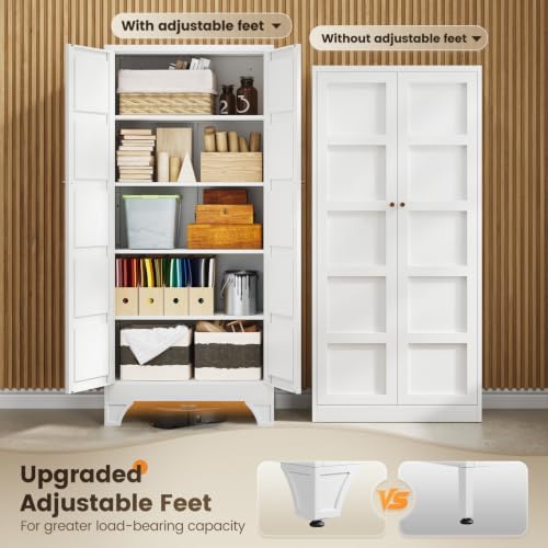 Yizosh Metal Storage Cabinet 71" White Kitchen Pantry Storage Cabinet - Image 6
