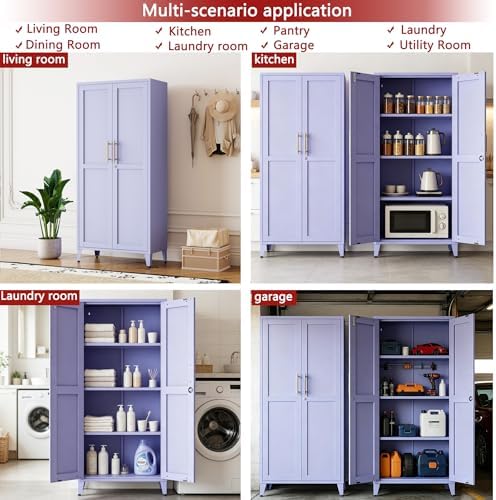 Metal Storage Cabinet with Lock,Purple Steel Tool Cabinet with 3 Adjustable Shelves,61 Tall Freestanding Heavy Duty Garage Locker for Laundry Living Room Bedroom - Image 4