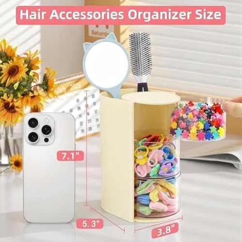 Hair Accessories Organizer With Hair Brush Holder, Off White,3-Layer - Image 3