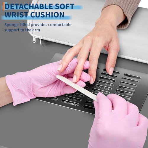 Manicure Table for Nail Tech, Nail Desk Table Station with Electric Dust Collector Side Cabinet 4 Drawers and Wrist Rest, Beauty Salon Nail Supplies Decor Workstation, Grey - Image 5