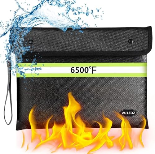 6500°F Fireproof Money Bag,Upgraded Fireproof Document Bag with Waterproof Zipper,10 Layers Heat Insulated Materials/Reflective Strip with Handle for Important Documents（11.2"x7.7"） by FirepyroofSafetyFamily