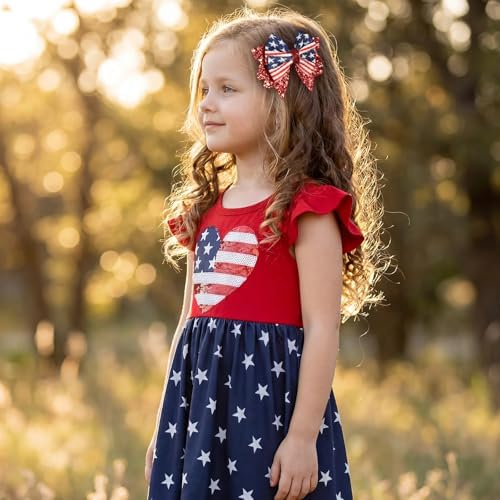 4th of July Bows Hair Clips 2pcs 3.5" Glitter Red White Blue Stars Stripes Patriotic Hair Bows for Teen Girls Women Independence Memorial Day Xmas Party Outfit Dress Decor Accessory Gift - Image 5