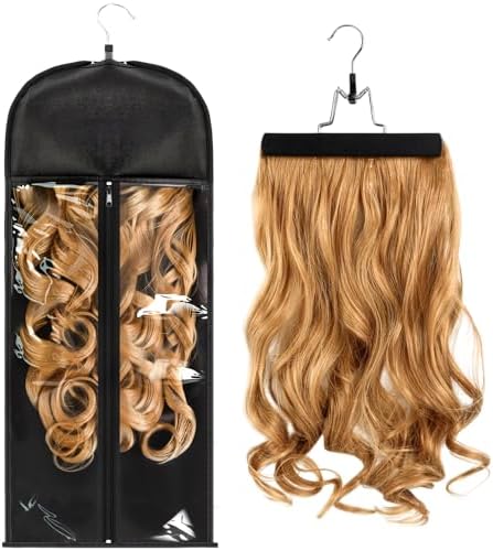 1 Pack Wig Storage Bag with Hanger Hair Extensions Wig Storage Extra Long Hair Extension Holder with Transparent Zip Up Closure (Size Large) by Unknown