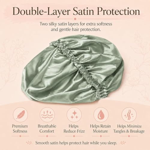 Women’s Satin Bonnet for Sleeping, Double Layer Sleep Cap, Green - Image 6