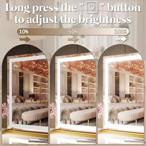 FENNIO Vanity Mirror with Lights 32"x22", Lighted Makeup Mirror, Large Vanity Mirror, Touch Sensor with 3-Color Lighting, 10X Magnification and USB Charging Port for Vanity Desk（Square Gold） - Image 3
