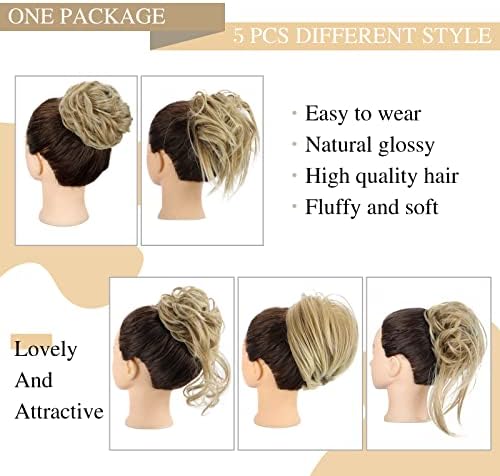 HMD 5 Pieces Messy Hair Bun Hairpiece Tousled Updo for Women - Image 2