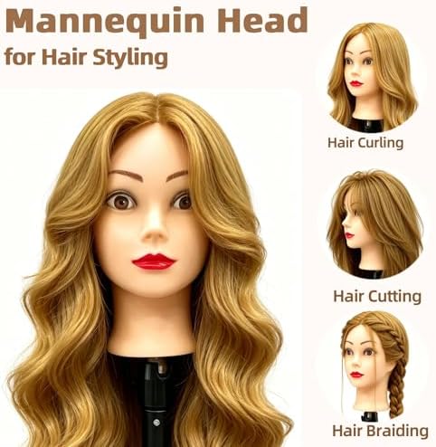 Long Hair Mannequin Head, Cosmetology Mannequin Head with Hair for Styling - Image 3