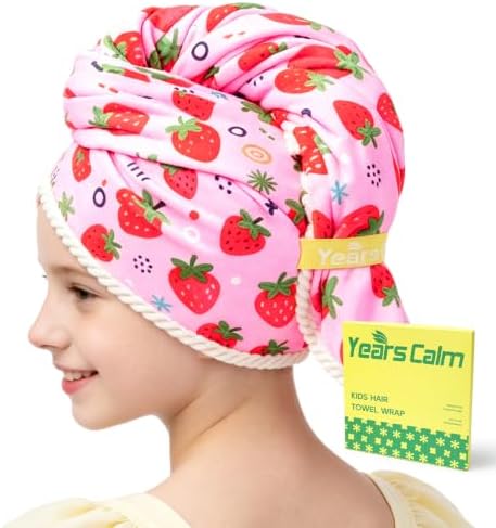 Years calm Kids Hair Towel Wrap, Wide Tail Microfiber (Strawberry) by Yearscalm