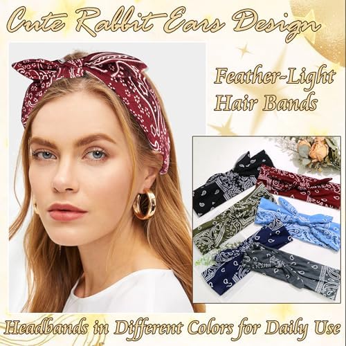 6 Pcs Bow Headbands for Women Paisley Print Hair Bands - Image 3