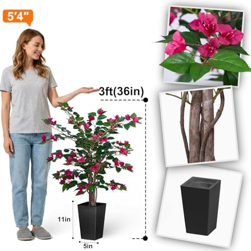 Aveyas 3ft Artificial Bougainvillea Tree with Flowers, 3 ft Faux Floor Plant Fake Silk Blooming Trees with Pot for Indoor Outdoor Home Decor,House Living Room Office (3 Feet Tall Including Raised Pot) - Image 2