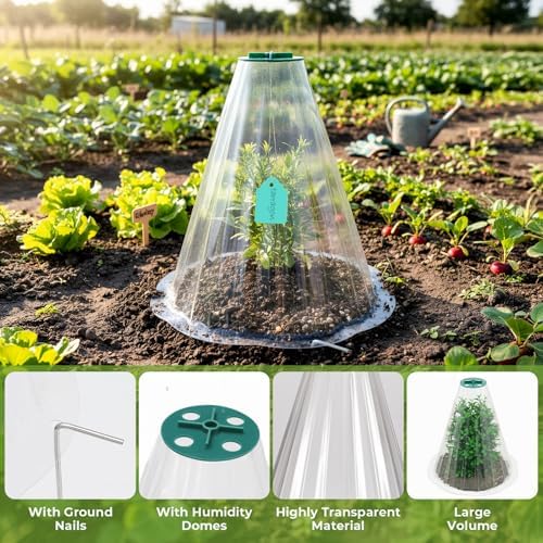 Cloches for Plants, Transparent Plant Covers, Garden Cloches with Humidity Domes, Securing Pegs and Plant Labels, Reusable Plant Protectors from Animals Plant Bell Cover (Transparent-50pcs-S) - Image 5