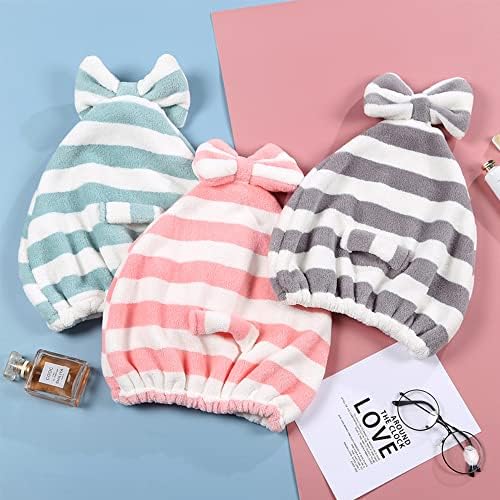 Large Microfiber Hair Towel Cap,Rapid Drying Towel For Hair,Ultra Soft Super Absorbent Hair Drying Towel Turban,Cute Green&Pink Bow Hair Towel Wrap,Hair Drying Towels For Women Fast Dry(2pack) - Image 6