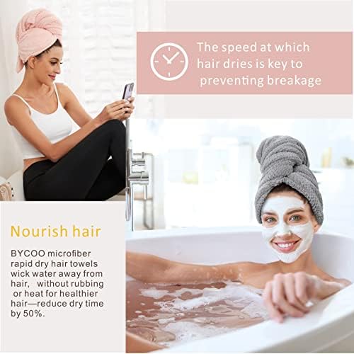 2 Pack Large Microfiber Hair Towel Wrap for Women, Anti Frizz Hair Drying Towels, Fast Dry Hair Turban - for Wet, Long, Thick, Curly Hair - Super Absorbent Soft Towels - Gray & Pink - Image 4