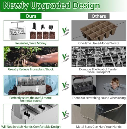 Soil Blocker, 4 Cell Soil Block Maker 2 Inch with 3 Sizes Seed Pins, Seed Handheld Block Maker with Comfortable Handle, Garden Blocking Tools for Seedings, Cuttings, Greenhouses - Image 2