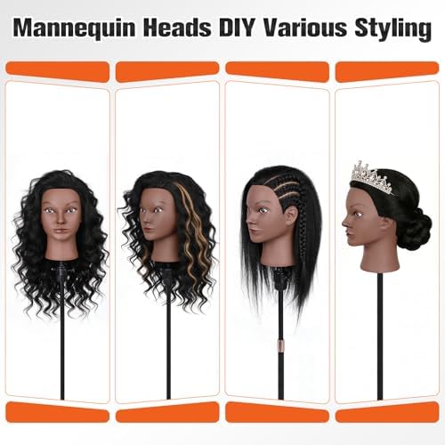 Mannequin Head with 100% Human Hair,TopDirect 16"Real Hair Cosmetology Mannequin Manikin Head Hair Styling Hairdressing Practice Training Doll Head with Clamp Holder and Tools (Black) - Image 3