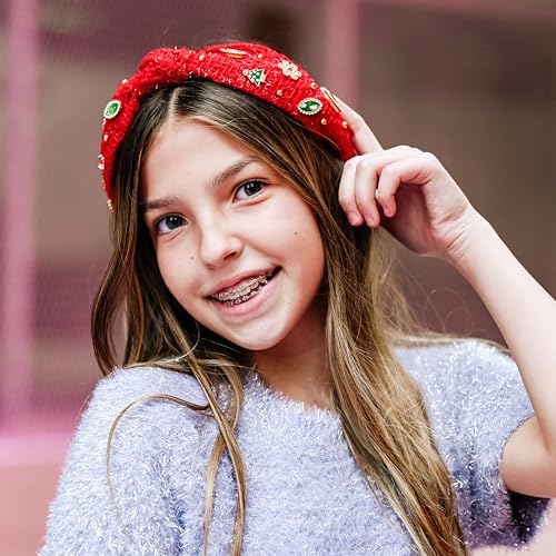 FROG SAC Knot Headband for Girls, Knotted Headbands for Toddler Kids, Rainbow Beaded Unicorn Hair Accessories, Halloween Christmas Stocking Stuffers (Red) - Image 2