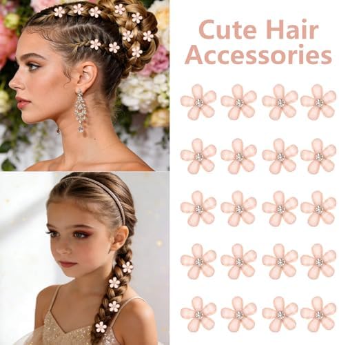 YISSION 20Pcs Mini Champagne Flower Hair Clips, Rhinestone Decorative Hair Pins for Women and Girls Wedding Bridal Prom Daily Hairstyle Accessories - Image 3