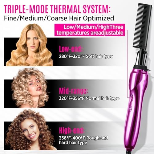 Hot Comb Hair Straightener Set for Lace Front Wigs - Heat Pressing Combs Ceramic Curling Flat Iron Electric Hot Comb for Wigs - Hair Straighteners Straightening Comb for Women Wig Installation Kit - Image 6