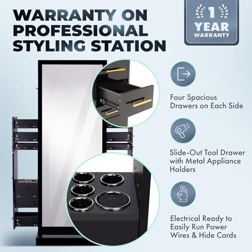 Buy-Rite Modena Double-Sided Salon Styling Station Gloss Black - Image 5