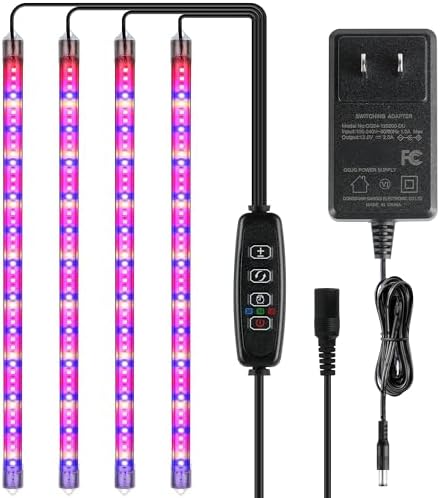 iPower 60W LED Plant Grow Light Strips Full Spectrum for Indoor Plants with Auto ON/Off 3/9/12H Timer, 10 Dimmable Levels 48 LEDs Per Tude, for Hydroponics Succulent, 4 Tubes, Mix by iPower