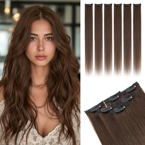 Rich Choices Real Human Hair Clip In Extensions-6 Pcs Single Clip Design-100% Remy Hairs Invisible Clip in Extensions for Thin Hair-Seamless Hairpieces for Women/Men-18 Inches #2R Chocolate Brown by RichChoices