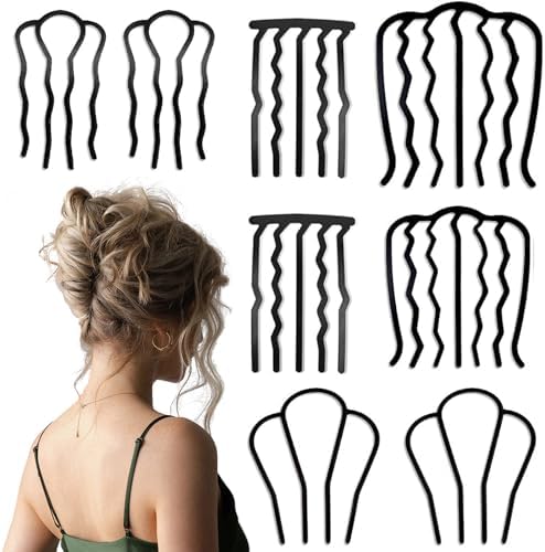 8 Piece Hair Side Combs French Twist Comb Metal Hair Fork Clip Teeth Hair Pin Stick for Updo Bun, U Shape Hair Combs Hair Tool for Vintage Hairstyle Hair Accessories by BOYIVI