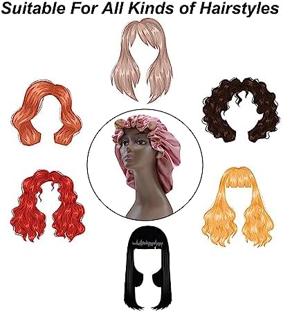 Silk Bonnet for Sleeping Satin Bonnets Double Layer Reversible Hair Cap Bonnet for Women Long Curly Braid Hair (Dusty Pink) - Image 6