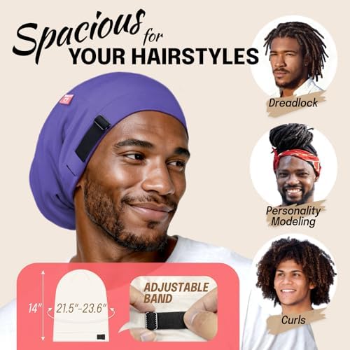 Large Satin Bonnet for Men Sleeping, Dreadlocks Loc Cap for Curly Wave Long - Image 5