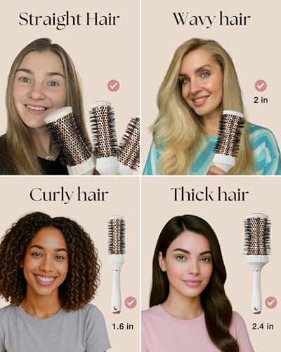 Lily England Round Hair Brush Set, 4 Piece Professional Blow Dry Kit with 3 Round Brushes and Comb for Styling, Beauty Gifts Sets for Women (White) - Image 6