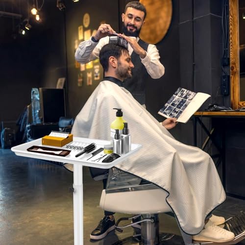 Salon Tray on Wheels, Salon Rolling Tray with Adjustable Height, White - Image 6