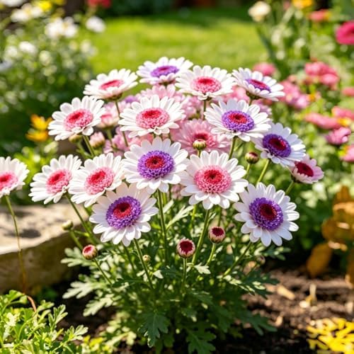 900 PCS Painted Daisy Seeds for Planting Outdoors – Mixed Color Chrysanthemum Carinatum Flowers, Hardy Perennial Garden Plants for Borders, Walkways, Containers, Pollinator Gardens & Cut Flowers by BuggyBeds