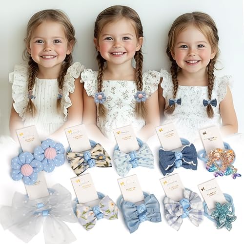 10 pairs Hair Ties With Bows 1.2 Inch Small, Ponytail Holders Pigtails Elastic Bands Hair Accessories For [Toddler] Kids [Baby] [Girl]s (Set-D) by BIANHUAN