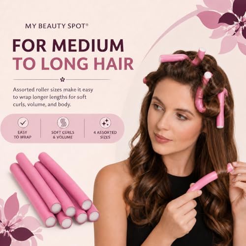 My Beauty Spot Flexi Rods Foam Hair Rollers 3/4" 5/8" and 1" Diameter Professional Salon Quality 12 Pcs Rubber Hair Rollers for Long, Medium and Short Hair (Multi-Color) - Image 7