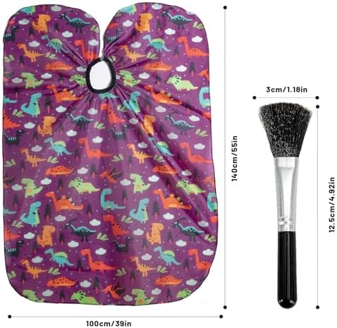 Gealaek Kids Haircut Cape and Neck Duster Brush Set with Dinosaur Pattern Kids Barber Cape 55x40 Inches for Boys & Girls Salon Cape Kit (Purple) - Image 2