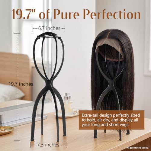 Dreamlover Tall Wig Stand for Long Wigs, Wig Drying Stand, Black, 2 Packs - Image 6