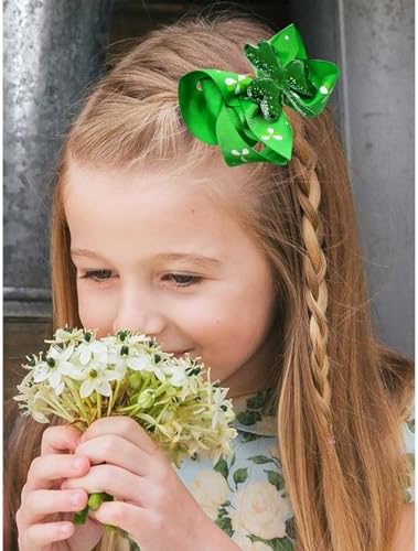 St. Patrick's Day Grosgrain Ribbon Alligator Hair Clips and Bows for Toddler Girls and Kids - 6PCS Solid Color Hair Accessories - Image 3