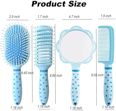 4 Pieces Hair Brush Set Detangling Hair Brush Hair Comb Set For Women Girls Gifts Cute Shaped Hair Combs Hair Brushes Handheld Mirror Sets Massage HairBrush with Air Cushion For Wet Dry Hair (Blue) - Image 6