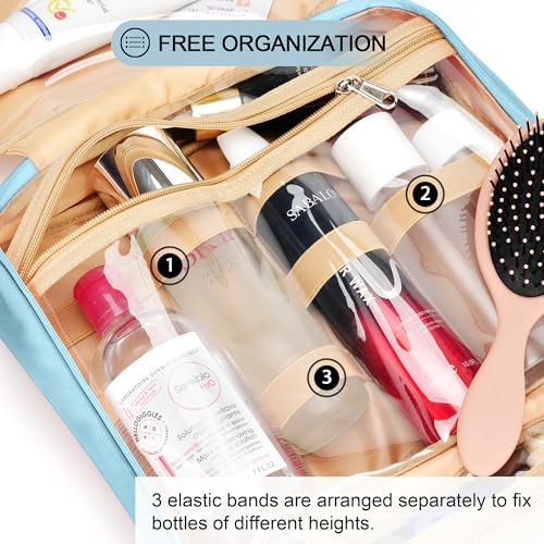 COOSKY Travel Hanging Toiletry Bag for Women, Cruise Ship Essentials, with Jewelry Organizer, Extra Large Makeup Dopp Kit, Waterproof Cosmetic Bags, Toiletries Kit Set with Trolley Belt, Sky Blue - Image 6