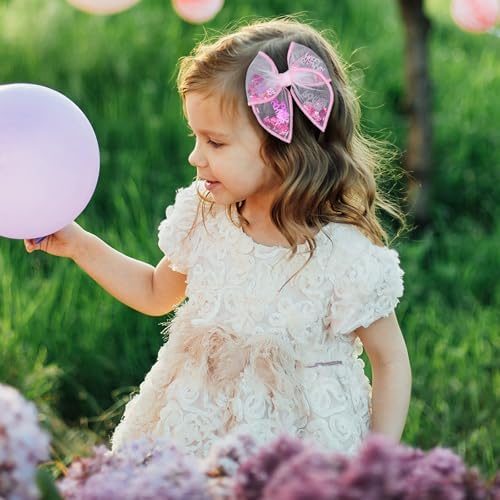 Birthday Hair Bows for Girls,2 Pcs 4" Glitter Pink Tulle Shaker Bows Alligator Clips with Happy Birthday Cake Confetti for Teens,Toddlers,Baby, Kids Party Dress Accessory Gift - Image 5