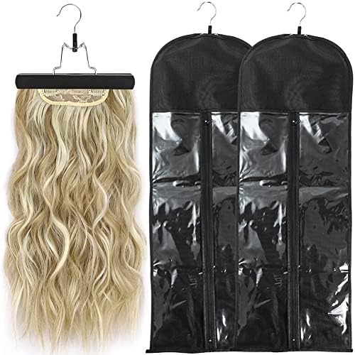 2Pcs Hair Extension Holder, Extra Long Wig Storage Bag with Hanger, Hair Extensions Wig Storage for Multiple Wigs, Hairpieces, Portable Travel-Ready Hair Extensions Bag (31.5 Inch, 2Pcs Black) by USHUIUS