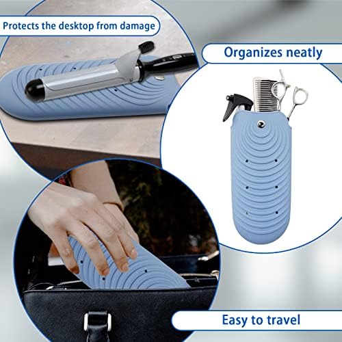 Heat Insulating Silicone Mat Pouch for Hair Styling Tools, Curling & Flat Irons Anti-Slip Travel Cover, Small Portable Straightener Pad for Curler Wands Storage, Hot Waver (Blue) - Image 4