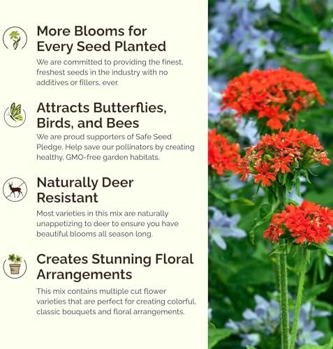 Eden Brothers Red Head Wildflower Mixed Seeds for Planting, 1/4 lb, 120,000+ Seeds with Maltese Cross, Scarlet Flax | Attracts Pollinators, Plant in Spring or Fall, Zones 3, 4, 5, 6, 7, 8, 9, 10 - Image 4
