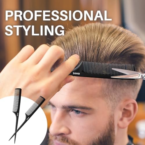 RHOS Comb Set for Women and Men, 3 Pieces - Wide Tooth, Rat Tail, Dresser Hair Combs - Detangling Hair Combs for All Hair Types - Black - Image 6