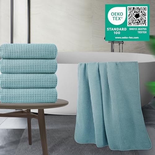 POLYTE 430 GSM Poly Blend Microfiber Quick Dry Waffle Bath Towel, 30x60 in - Image 2