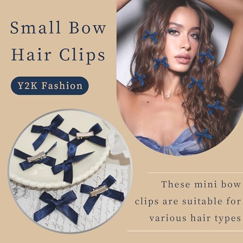 Navy Mini Bow Clips 30PCS Small Hair Bows Satin Bow Hair Clip Y2K Non Slip Bowknot Hair Barrettes for Girls Women - Image 2