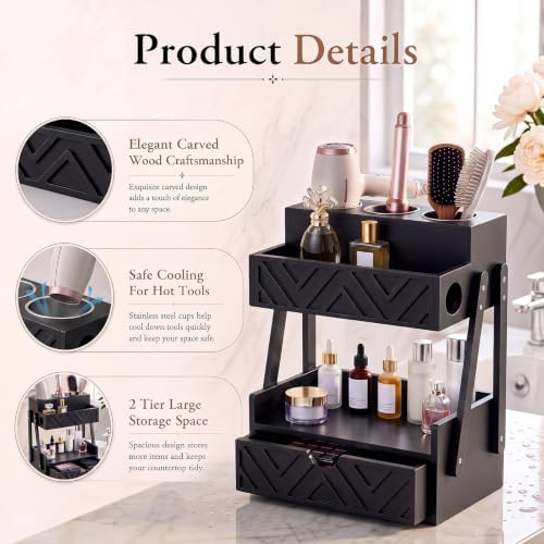 Hair Tool Organizer with Drawer 2 Tier Bathroom Countertop Organizer, Black - Image 4