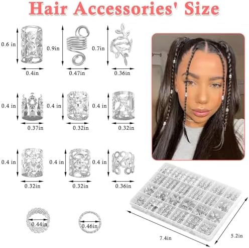 Lucomb 220 Pcs Silver Hair Jewelry for Braids, Loc Jewelry for Hairs Dreadlock, Hairs Charms for Women, Metal Braid Rings Cuffs Clips for Dreadlock Accessories Hair Braids Accessories Decorations - Image 2
