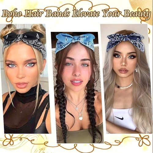 6 Pcs Bow Headbands for Women Paisley Print Hair Bands - Image 6