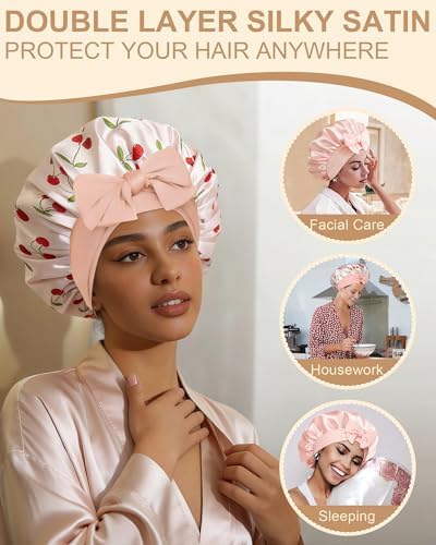 AWAYTR Double Layer Satin Bonnet for Women, Reversible Sleep Hair Wrap - Image 7