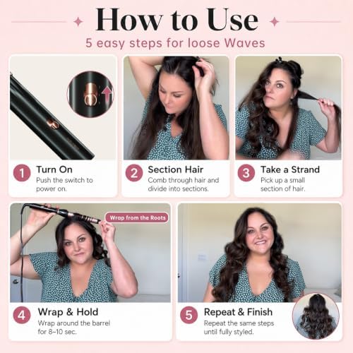 Hahahope 1 Inch Curling Wand, Long Barrel Ceramic Curler for Loose Waves - Image 3